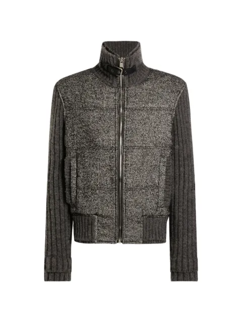 Dolce & Gabbana herringbone-pattern ribbed-knit bomber jacket Grey G9BVSTGJ846