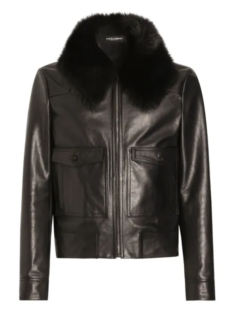 Dolce & Gabbana fur-collar leather jacket Black G9BUQLHULXF