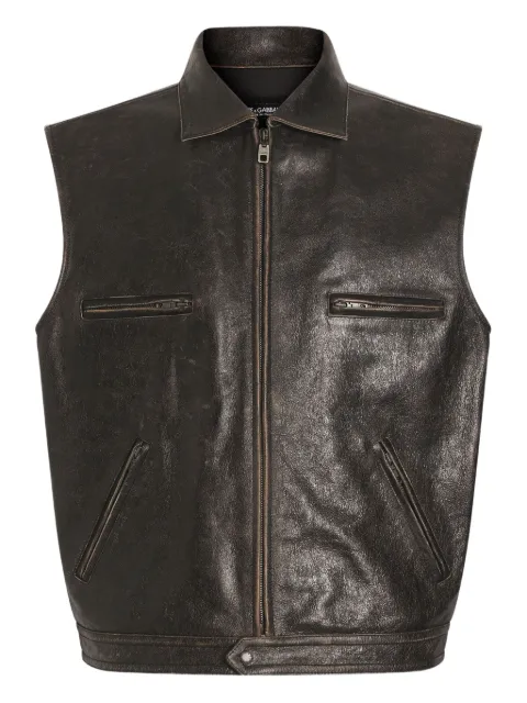 Dolce & Gabbana zip-fastening leather waistcoat Brown G9BTYLHULXK