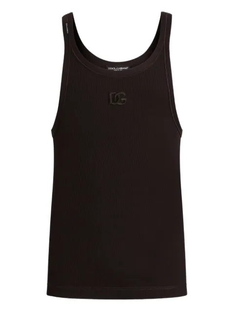 Dolce & Gabbana logo-embroidered ribbed tank top Brown G8SV9ZFU7AV