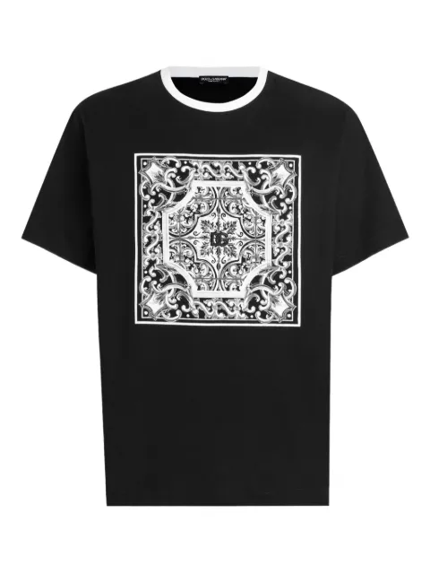 Dolce & Gabbana cotton T-shirt with print and embroidery Black G8ST2ZG7O9T