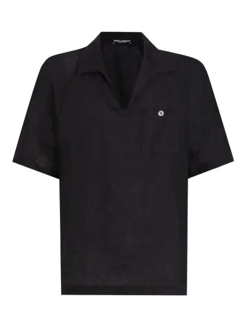 Dolce & Gabbana short-sleeved linen shirt Black G8ST0TFU4MH