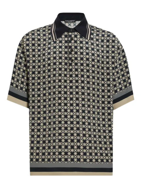 Dolce & Gabbana printed marocain crêpe polo shirt Blue G8RG4THI1ZY