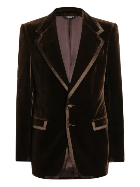 Dolce & Gabbana velvet trimmed single-breasted blazer Brown G2VP0TFUVG7