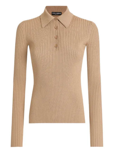 Dolce & Gabbana ribbed polo top Neutrals FXZ39TJDVDC