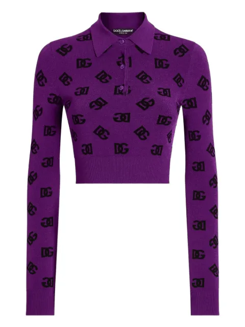Dolce & Gabbana long-sleeved jacquard polo top Purple FXZ35TJGMB3