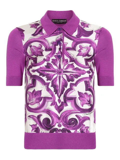 Dolce & Gabbana Majolica-print polo shirt Purple FXZ28TJBSJF