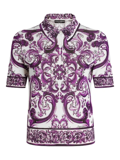 Dolce & Gabbana Majolica-print silk polo top White FXZ01TJAHKG