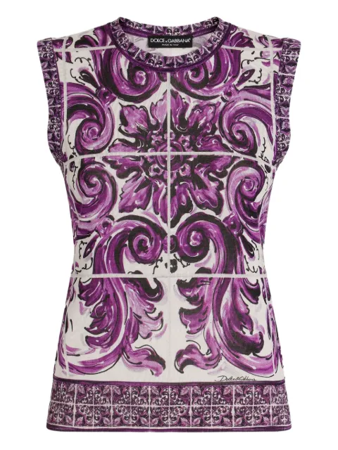 Dolce & Gabbana Majolica-print silk top White FXT01TJAHKG