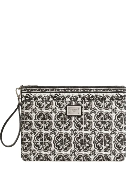 Dolce & Gabbana graphic-print leather clutch bag Black BM2296AG086