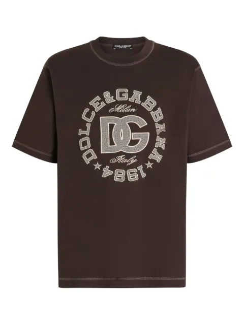 Dolce & Gabbana logo-embroidered T-shirt Brown G8PN9ZG7PFZ