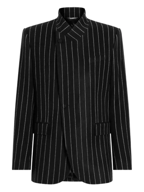 Dolce & Gabbana pinstripe-pattern mandarin-collar blazer Black G2VO4TFRMD4