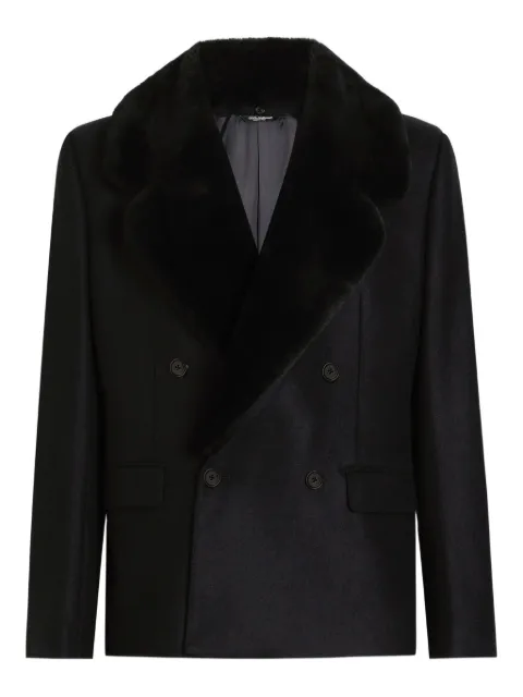 Dolce & Gabbana double-breasted jacket with fur-effect collar Black G2VK3ZHU2A8