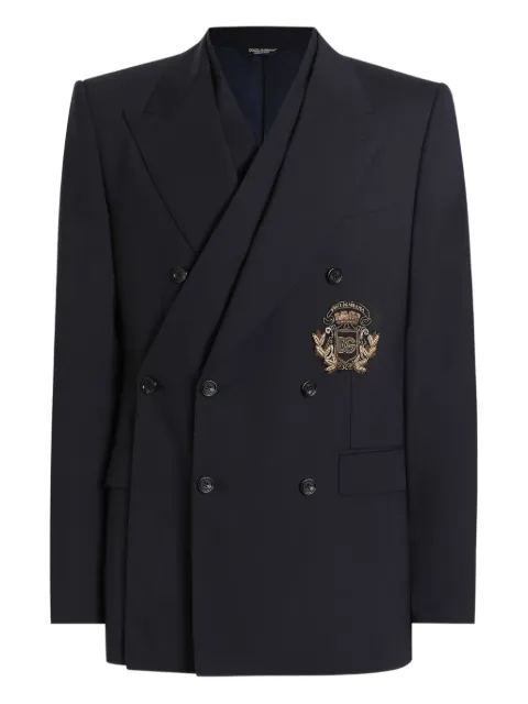 Dolce & Gabbana double-breasted crest-embellished blazer Blue G2VE2ZFUBF2