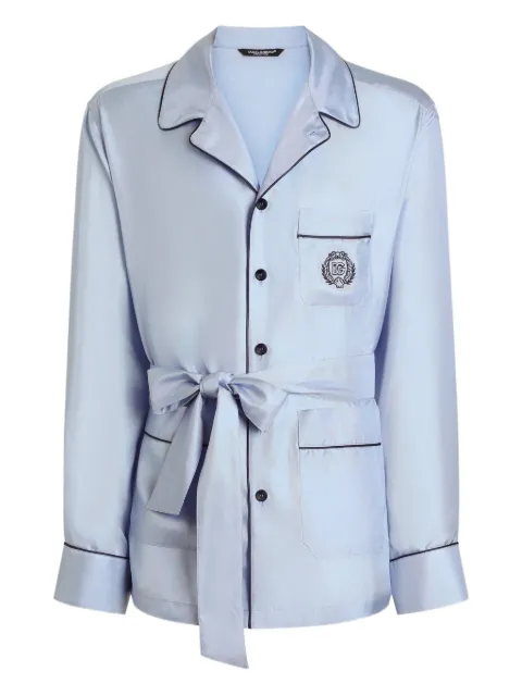 Dolce & Gabbana chest-pocket belted pyjama-style shirt Blue G2UZ3ZFU10S