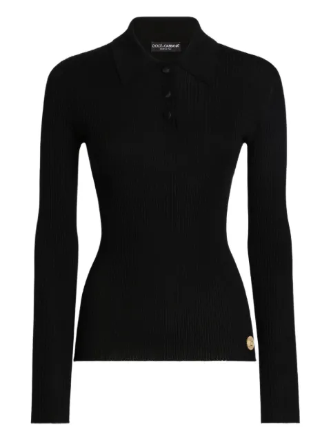 Dolce & Gabbana ribbed long-sleeve polo top Black FXZ27TJBW0G