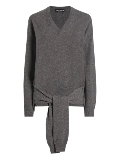 Dolce & Gabbana tie-detail V-neck sweater Grey FXY21ZJBW0Q