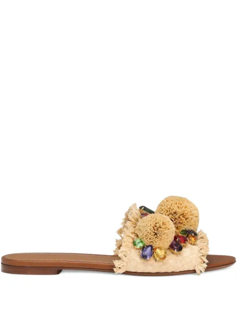 Dolce & Gabbana pompom raffia slides Neutrals CQ0648AM447