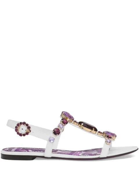 Dolce & Gabbana rhinestone-embellished leather flat sandals White CQ0601AT848