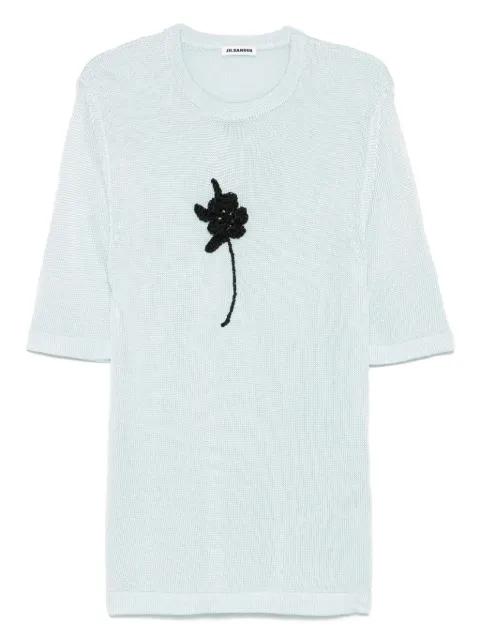 Jil Sander crochet-flower knit T-shirt Blue J03GC0138J18344