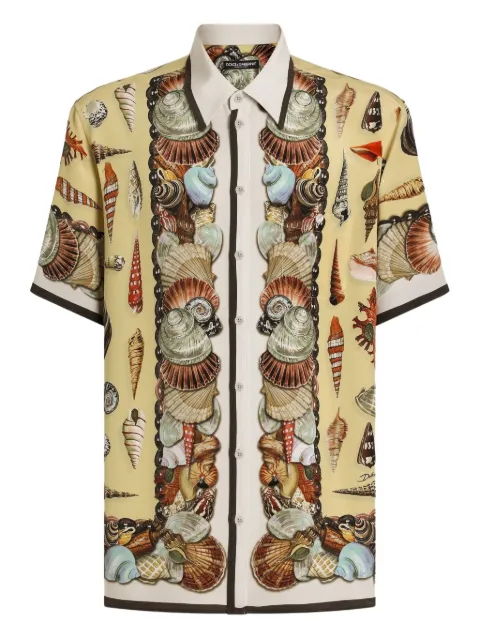 Dolce & Gabbana shell-print marocaine crêpe hawaii shirt Yellow G5LG9THI1ZD