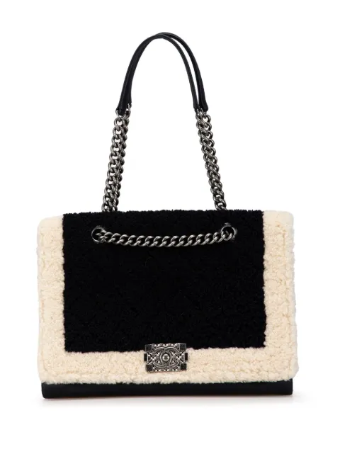 CHANEL Pre-Owned 2015-2016 Large Shearling Boy Shopping tote bag White GQCMT2BP9OC7VE1Y
