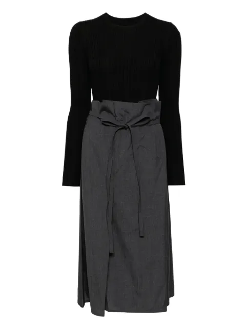 LESS patchwork long sleeved dress Black 2P1G10350