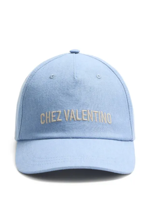 Valentino Garavani CHEZ VALENTINO denim baseball cap with embroidery Blue YHDA41HIK