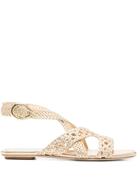 Stuart Weitzman Thea leather flat sandals Gold SK786