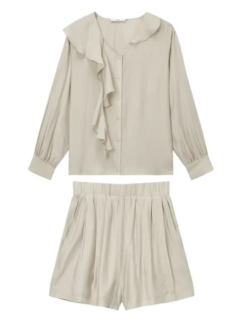 b+ab ruffle-detail blouse and shorts set Neutrals 5S149AS
