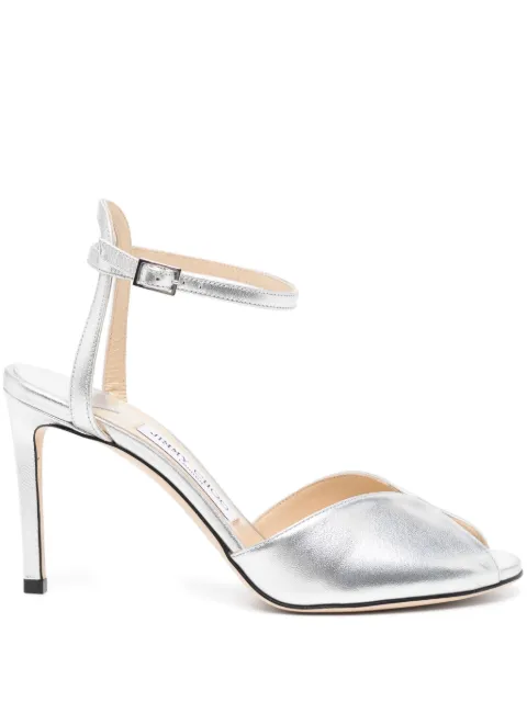 Jimmy Choo Sacora leather heeled sandals Silver SACORAMNA85