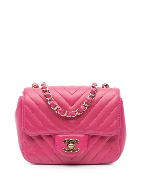 CHANEL Pre-Owned 2017-2018 Mini Square Classic Chevron Lambskin Single Flap crossbody bag Pink XQJLXCPTER44XCWT