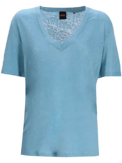 BOSS linen T-shirt Blue 50538645