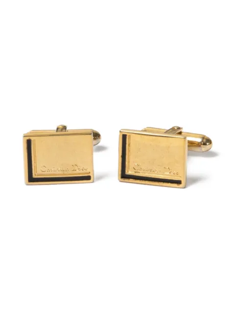 Christian Dior Pre-Owned 1990s logo-engraved cufflinks Gold 15015923