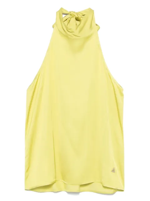 Akep attached-scarf satin top Green CNKD09165