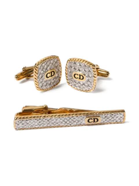 Christian Dior Pre-Owned 1990s logo-engraved cufflinks set Gold 15015922