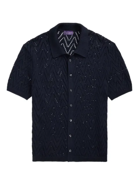Ralph Lauren Purple Label zigzag-knitted short-sleeve shirt Blue 790963441002