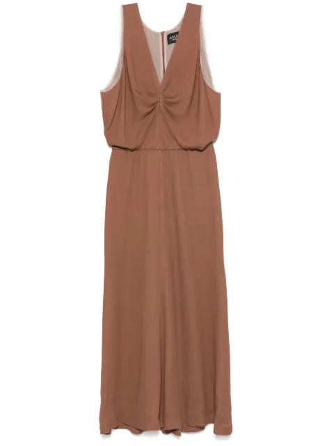 A.M.G. V-neck midi dress Brown SS25DR0225