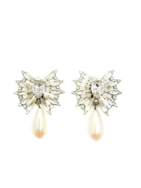 Jennifer Gibson Jewellery 1960s marquise-crystal pearl drop earrings Silver JGJPEARLERG