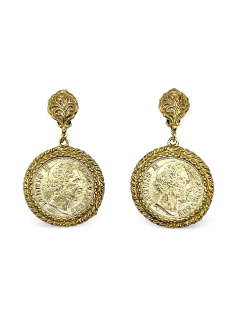 Jennifer Gibson Jewellery 1980s Statement Medallion coin earrings Gold JGJCOINERG
