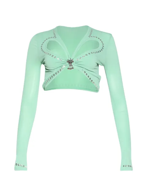 Rabanne embellished cut-out crop top Green 25AJTO114VI0191