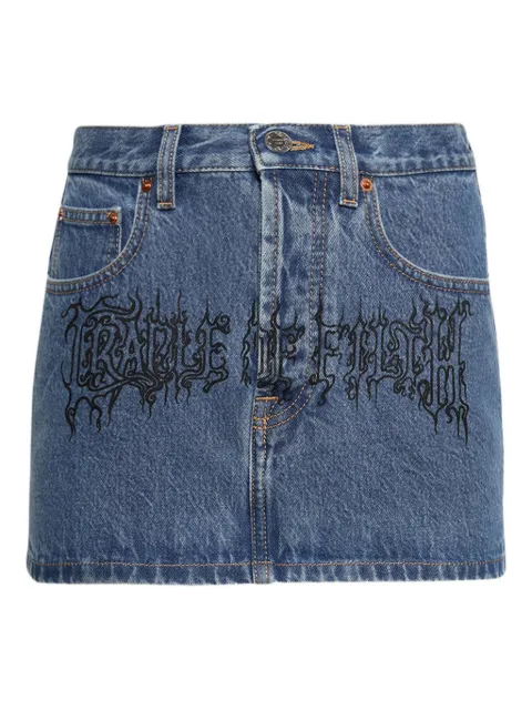 VETEMENTS embroidered denim mini skirt Blue WH76DK750LB2