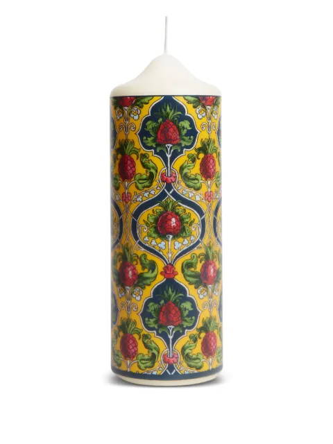 La DoubleJ Ananas-print pillar candle Yellow CAN0011WAX001ANA01YE02