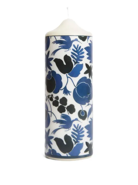 La DoubleJ Wildbird-print pillar candle Blue CAN0011WAX001BIR01BU03