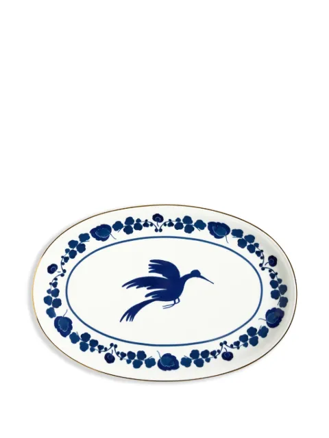La DoubleJ Wildbird-print platter (36cm x 24cm) White PLA0002CER001BIR01BU03
