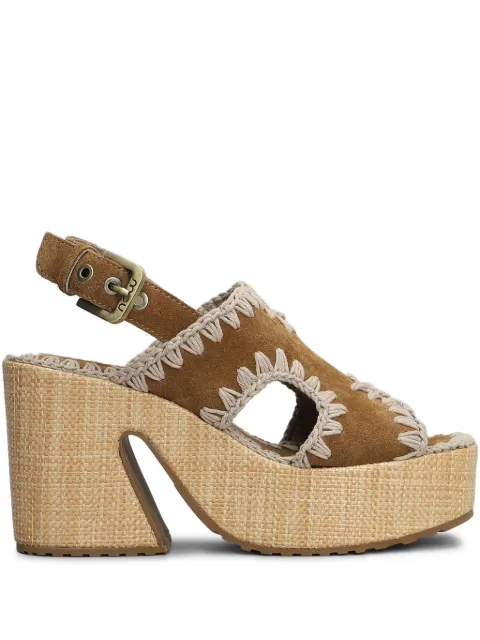 Mou 100mm raffia platform sandals Brown SW721002A