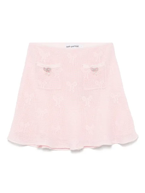 Self-Portrait bow-detail crochet mini skirt Pink SS25164SKP