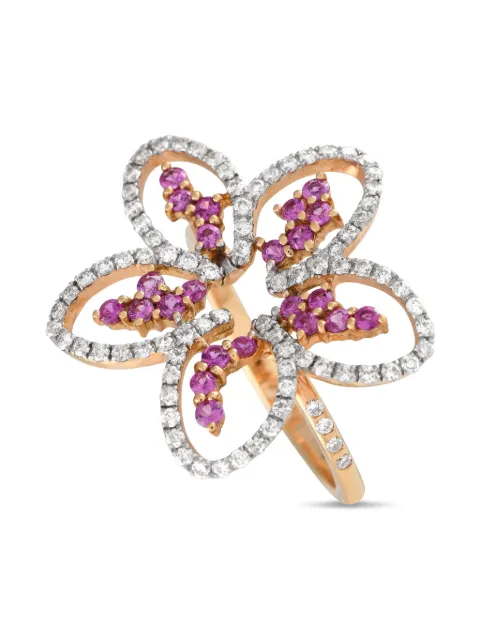 Casato 18K yellow gold Dainty Flower diamond and sapphire ring Gold 200504