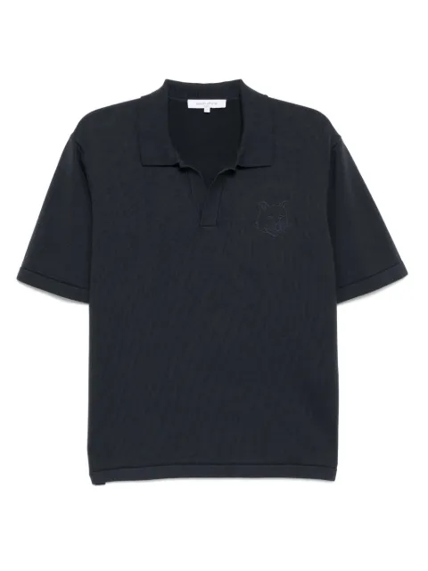 Maison Kitsuné Bold Fox head embroidered knitted polo shirt Grey OM00205KT1135