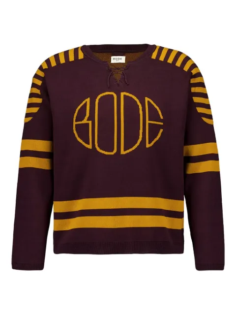 BODE striped lace-up sweater Brown MRF24KT013BRNYW